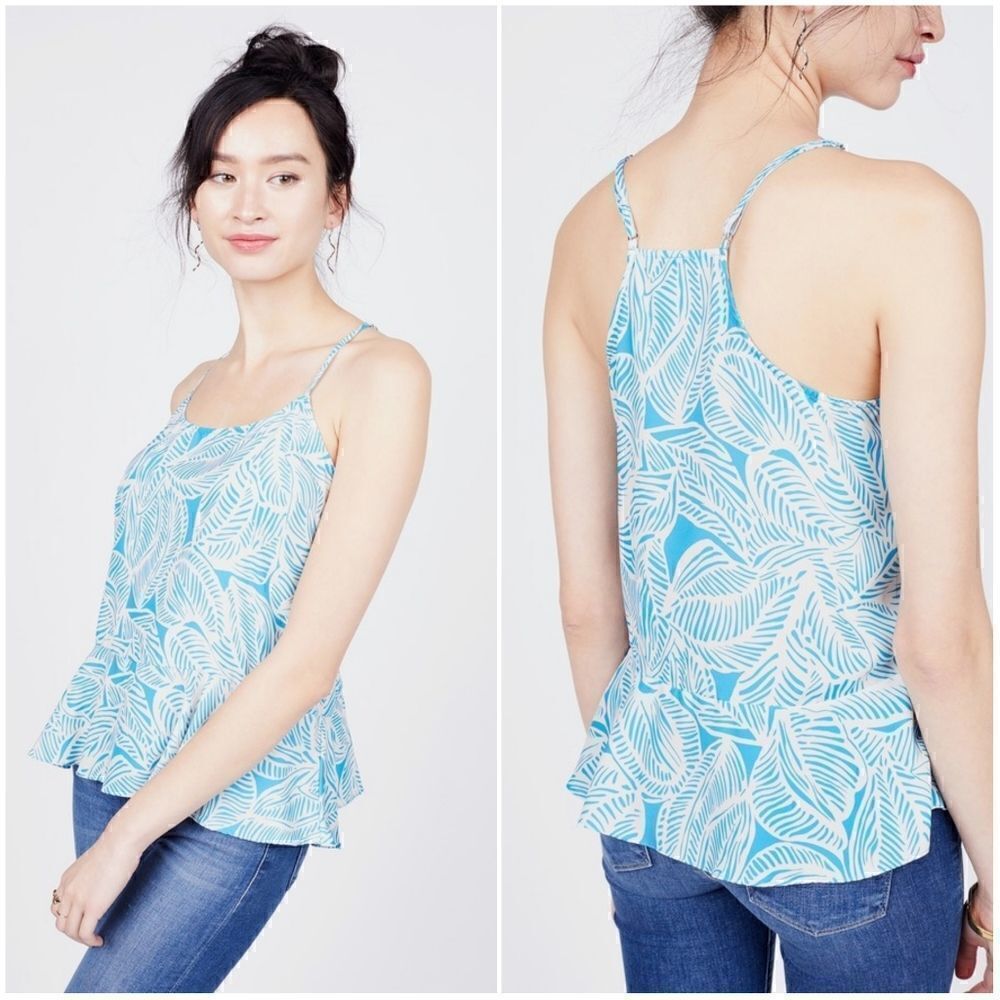 Plenty Tracy Reese Flounce Hem Tank Top XS Blue Floral Sleeveless